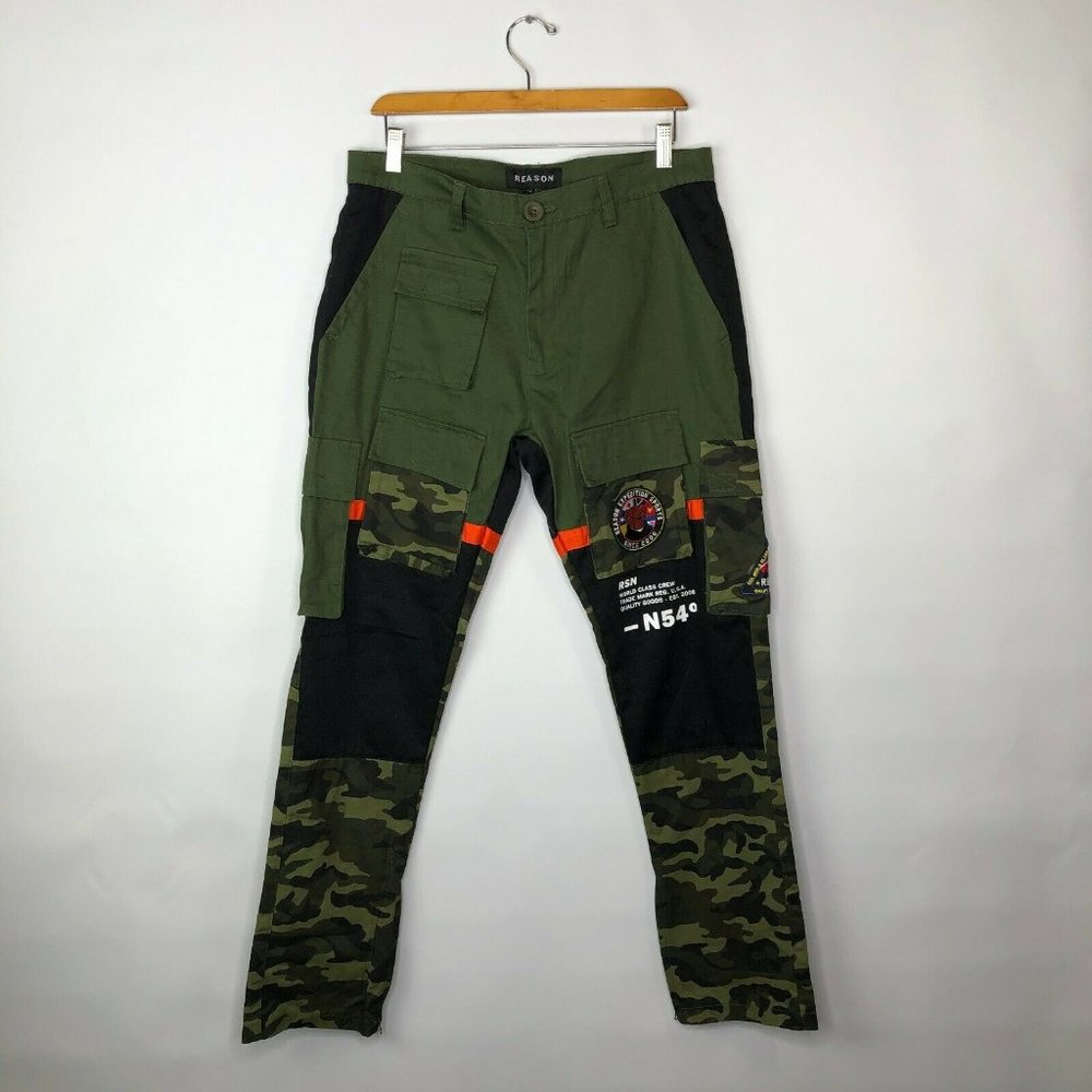 Reason Mens Green Flat Front Cargo Pant Size XL